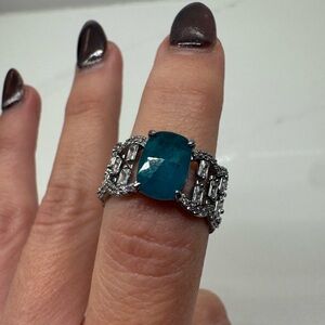 Elegant Hematite and Sapphire Gemstone Ring